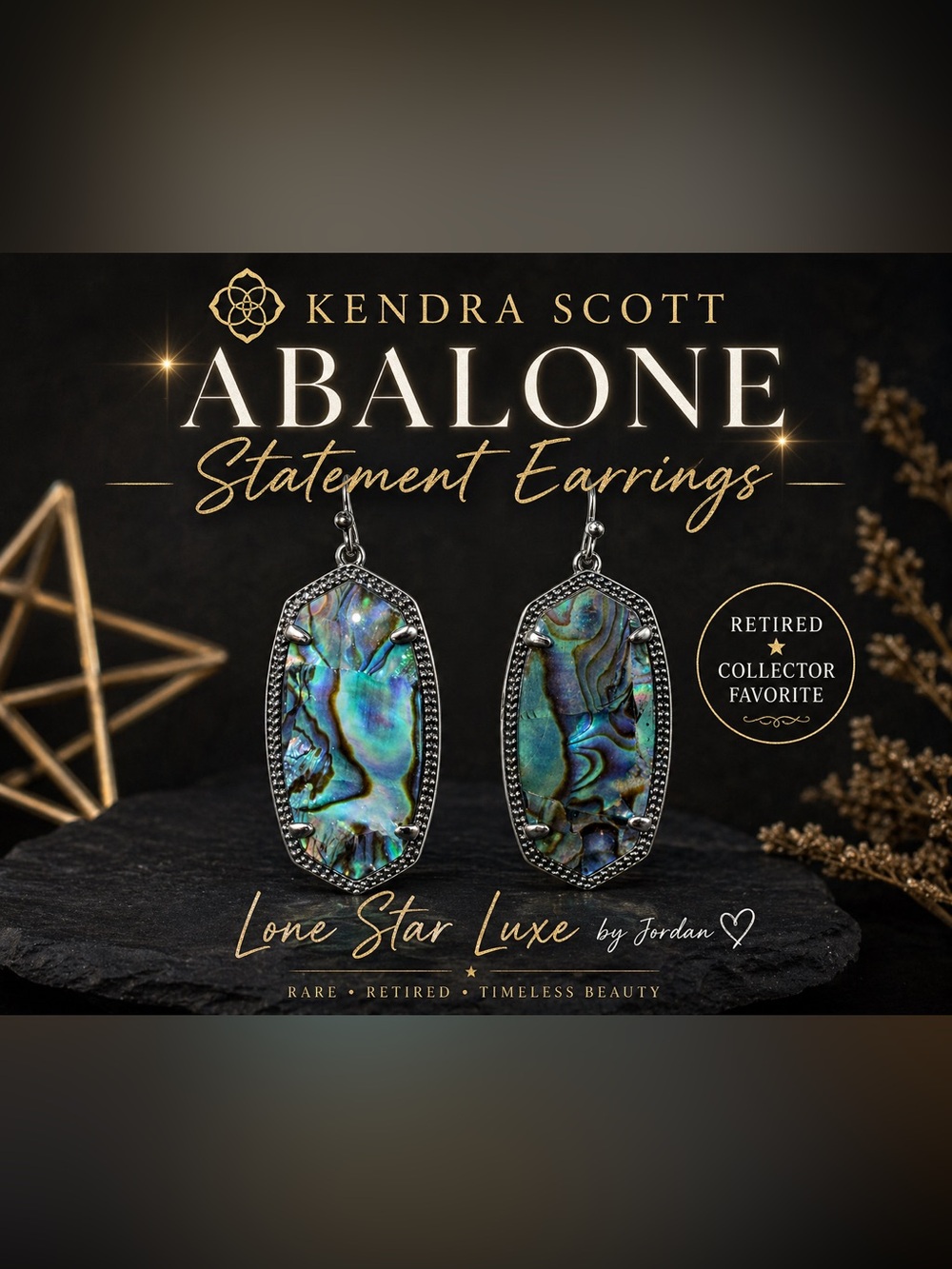 Kendra Scott Abalone Statement Earrings Gunmetal • Retired HTF Rare Shell Drop